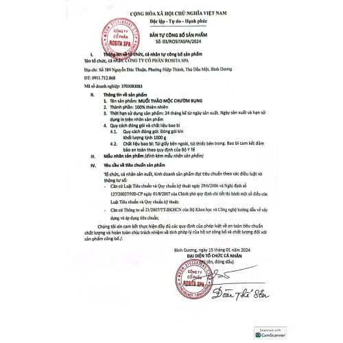 5. Bản tự công bố sản phẩm muối chườm bụng
