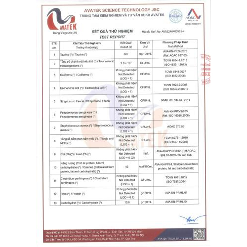 Giấy kết quả mẫu thử nghiệm sản phẩm